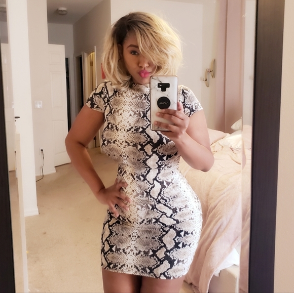 Mini Snake Print Dress Shirt Sleeve Dress(M) - Picture 4 of 17